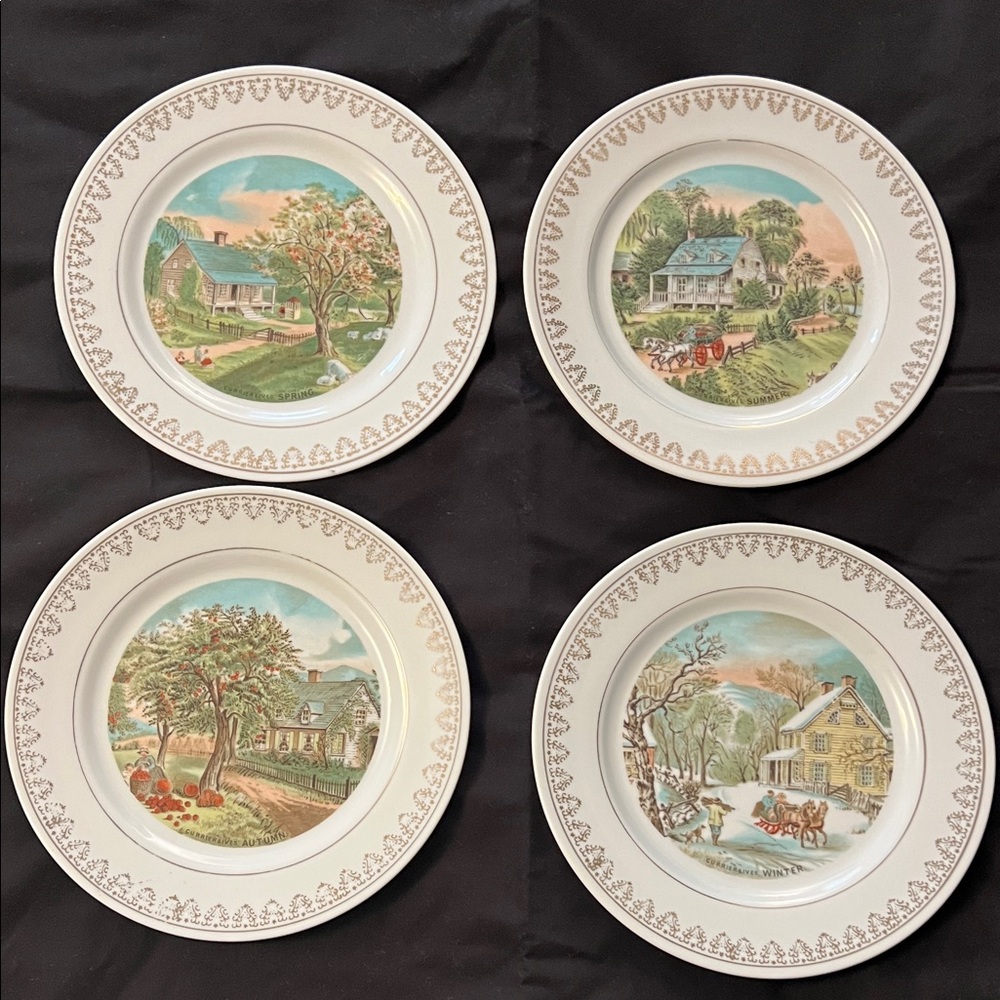 Vintage Currier & Ives Four Seasons Plate Set of 4